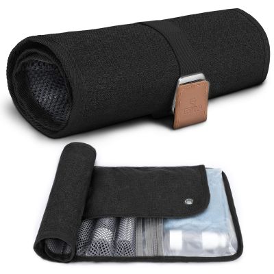 NAUZAA Travel Toiletry Organizer Roll Bag,Compact Portable Design with Multiple Compartments (black)