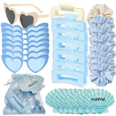 24 Pcs Last Toast on the Coast Bridesmaid Proposal Gifts Bachelorette Hair Claw Clip Heart Sunglasses Scrunchies Accessories Set for Wedding Bachelorette Bridal Party Favors - White & Dusty Blue