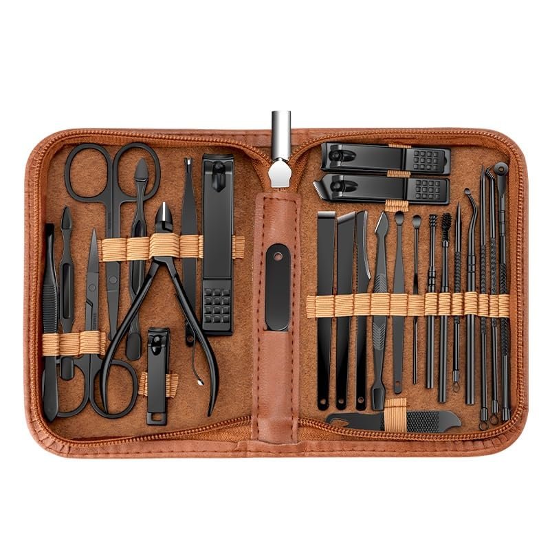 DFWZMQTG Nail Clipper Brown 26 Piece Nail Repair Tool Nail Set Manicure Set(Brown)