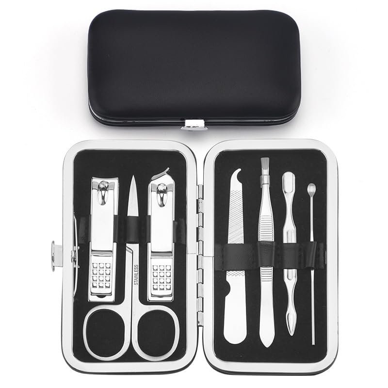 DFWZMQTG Leather Case Nail Clippers Multi-Function Tool Nail Set Manicure Set(Black)