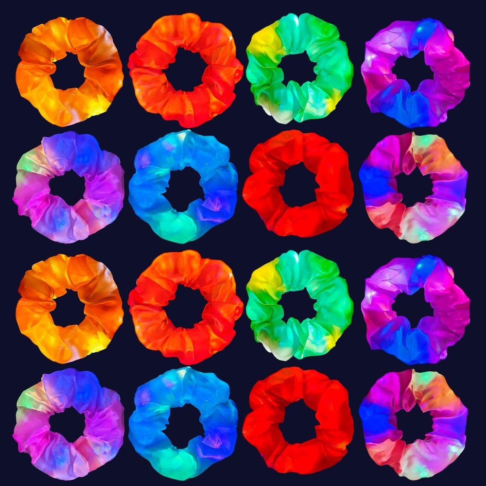 16Pcs Glow in the Dark hair scrunchies, Light up Scrunchy for Women, 3 Light Modes, Glow in the Dark Hair Accessories for Rave Party Birthday Halloween