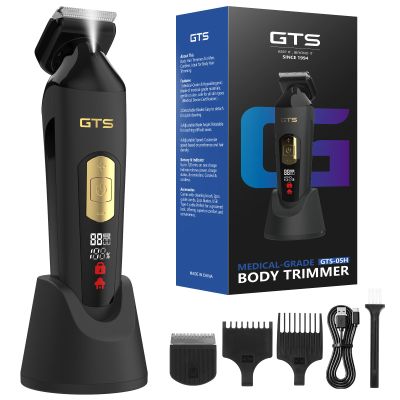 GTS PRO Electric Body Hair Trimmer for Men - Multi-Angle Ceramic Blade with LED Screen & 7000RPM Adjustable Speed, IPX6 Waterproof Pubic/Ball/Groin Shaver Kit, USB/Dock Charging, 90min Runtime, Box