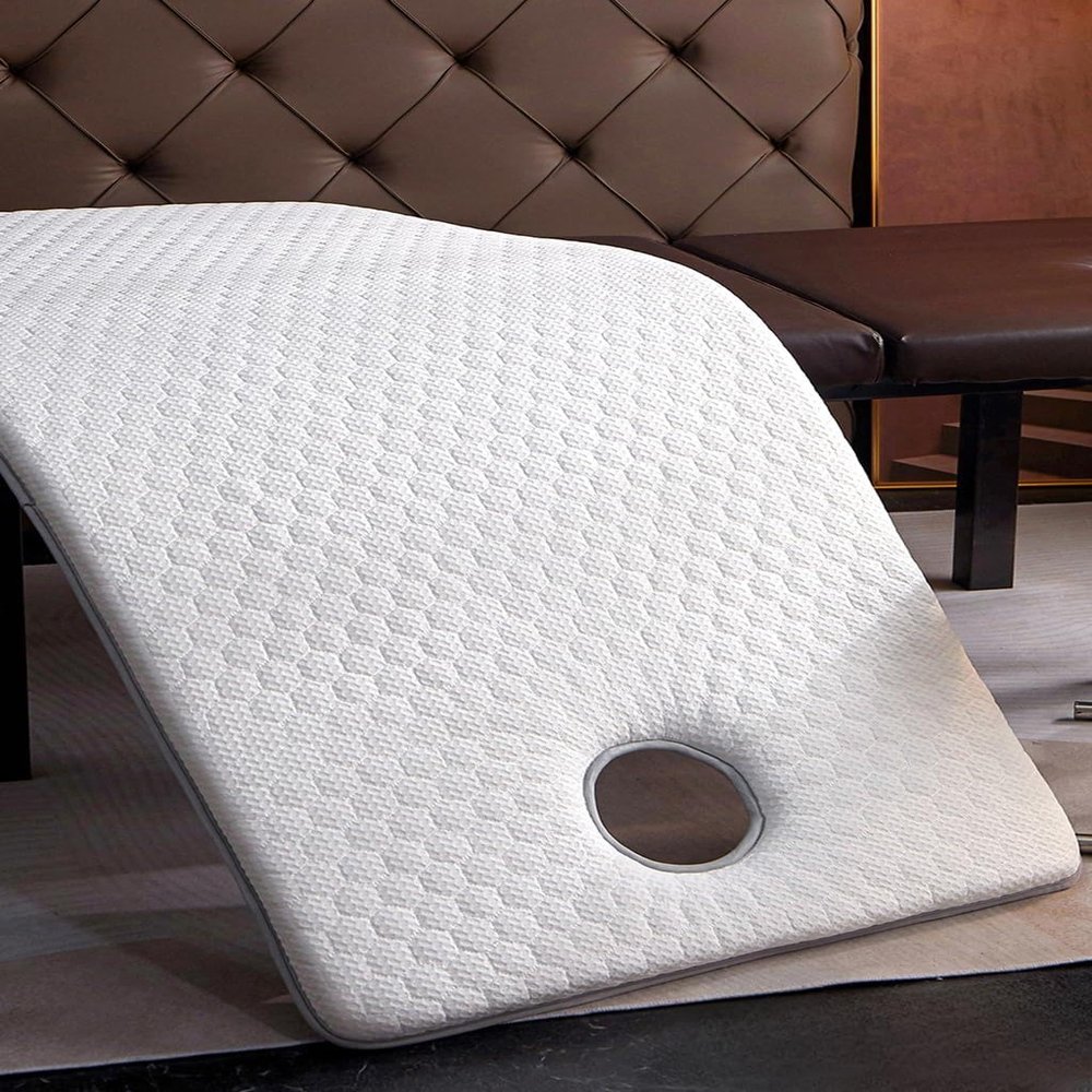 White s,70 * 190 * 3cm, SPA Massage Table Pads & Face Cradle Set Emulsion Soft and Comfortable Thick Facial Bed and Toilecrest 3cm Thickened Mattress with Holes