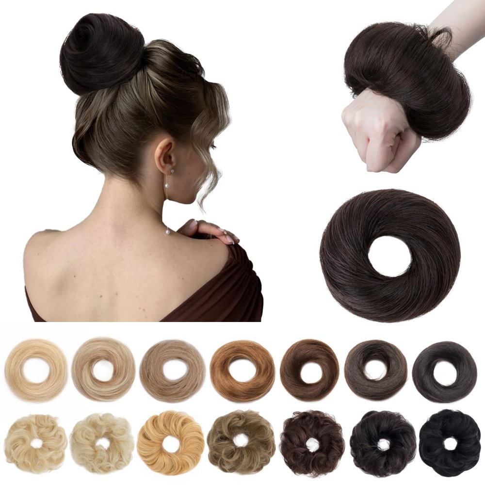 SEGOHAIR Hair Bun 100% Human Hair Natural Stright Messy Bun Hair Piece with Elastic Scrunchie for Women & Girls- 2 PCS Natural black