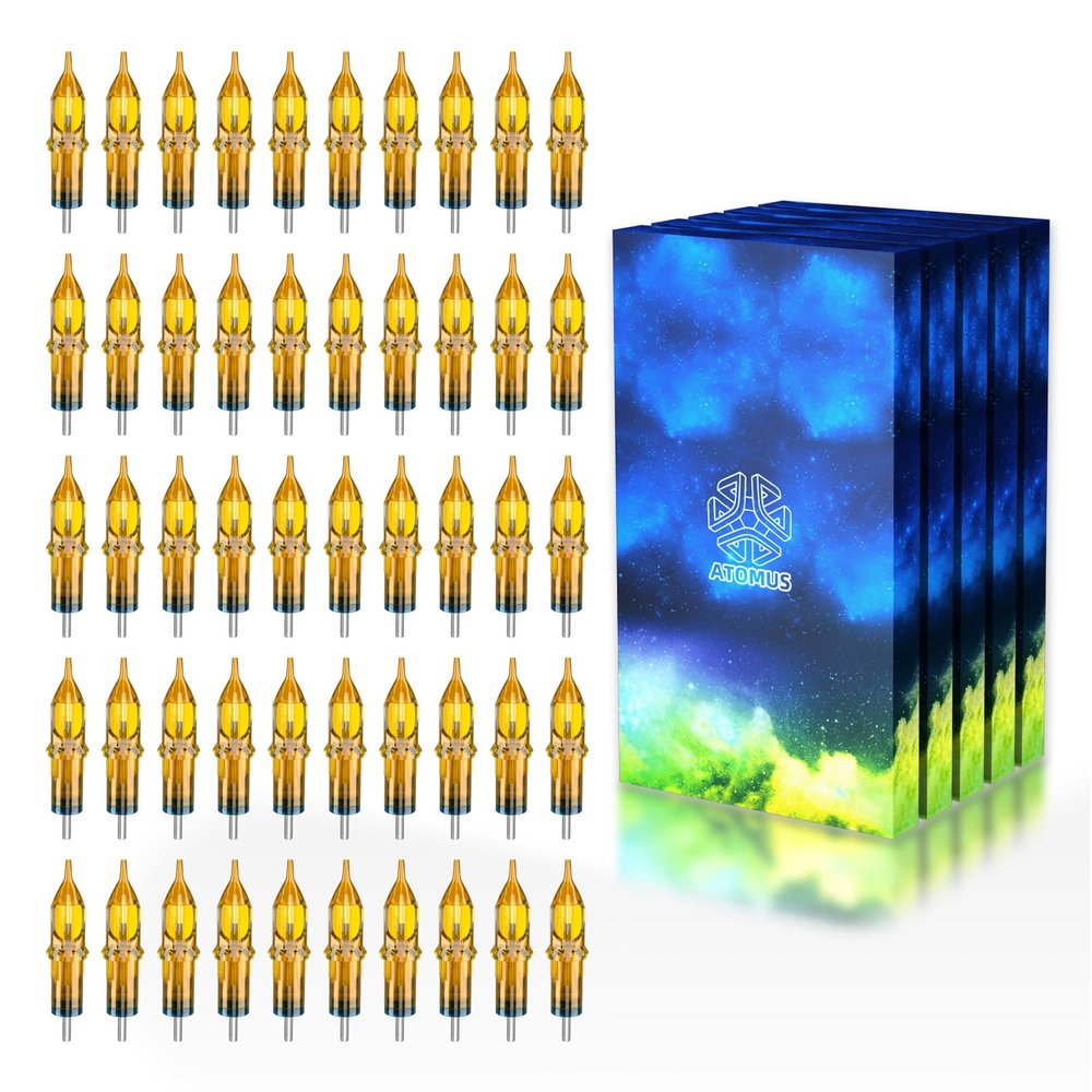 50Pcs Tattoo Cartridge Needles Assorted Mixed Size Round Liner Shader Magnum # 12 Standard 3RS 5RS 7RS 9RS 11RS Disposable Sterilized Membrane for Tattoo Cartridge Machine Tattoo Pen