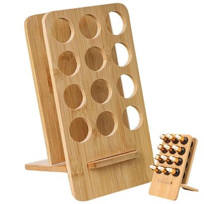12 Slots Wooden Essential Oil Holder Display Storage Organizer Stand Natural Bamboo Rack Aromatherapy Carrying Rack Stand Holder