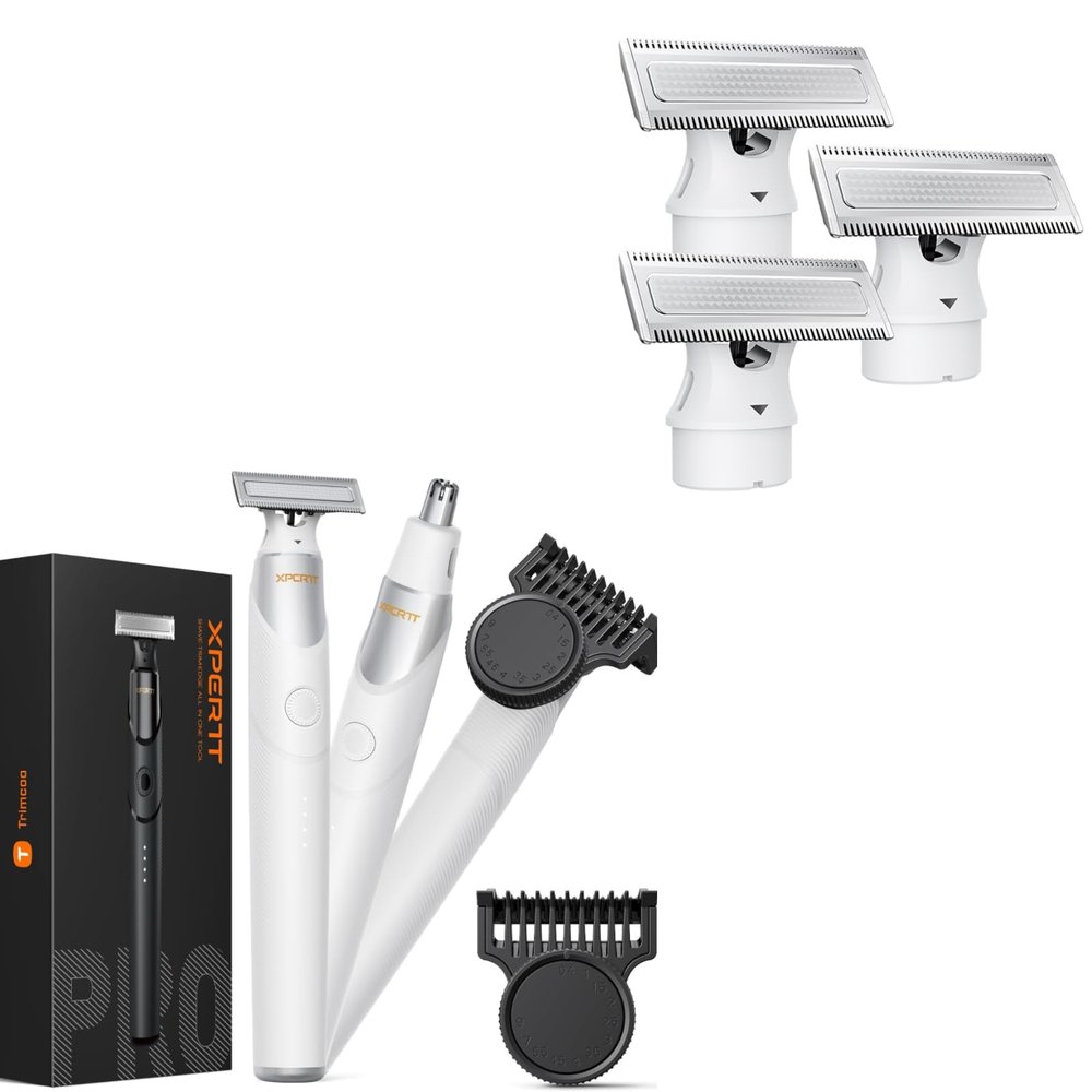 Trimcoo Electric Beard Trimmer and Magnetic Replacement Blades White 3 Set