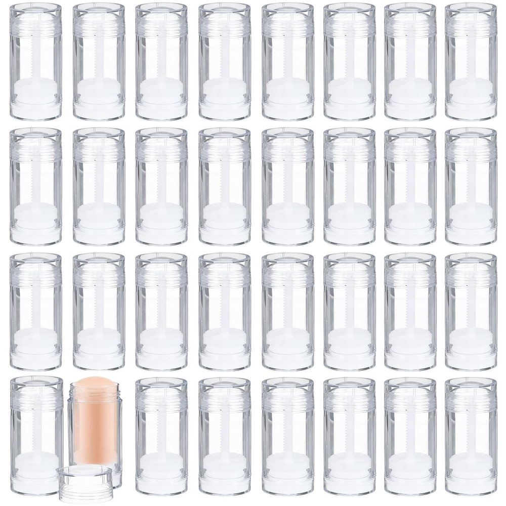 30 Pcs Empty Deodorant Containers Twist Filling Stick up Plastic Deodorant Container Refillable Deodorant Bottles Bottomfill Round Lip Balm Tubes for DIY Lipstick Crayon(30ml,Clear)