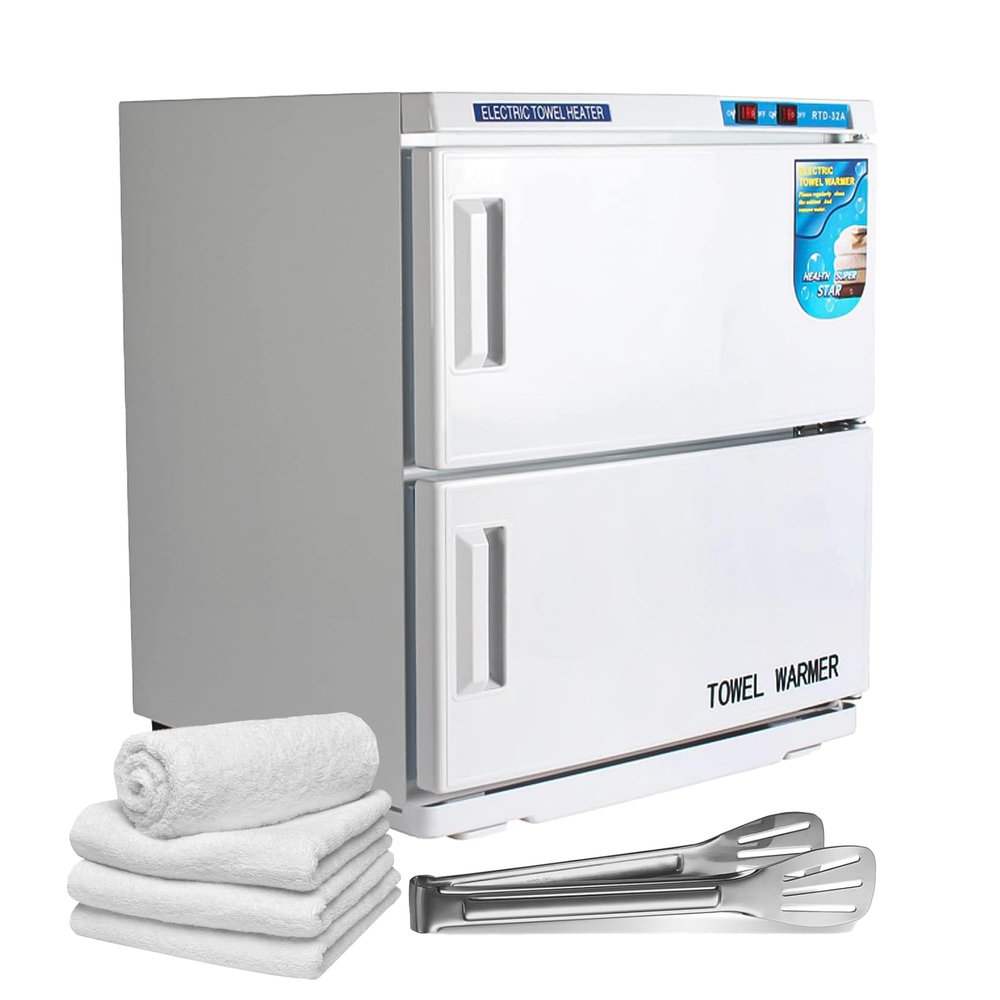 Large 30L Double Door Towel Warmer Cabinet with 2 Stainless Steel Trays - Multi-Functional Hot Heated Steamer for Salon, Spa, Barber, Manicure, Home Use - Fast Heating for Towels & Tools