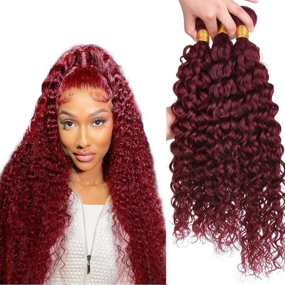 Wine Red Bundles Human Hair Water Wave Bundles 30 32 34 Inch #99J Burgundy Water Wave Bundle Unprocessed Brazilian Virgin Weave Hair 3 Bundle 50 Gram Per Bundle