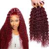Wine Red Bundles Human Hair Water Wave Bundles 30 32 34 Inch #99J Burgundy Water Wave Bundle Unprocessed Brazilian Virgin Weave Hair 3 Bundle 50 Gram Per Bundle view 1