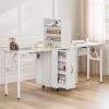 Belandi Dual-Station Nail Table Desk Foldable, 2 Desktop Folding Manicure Table Nail Workstation w/Dust Collector, Lockable Wheels, Two Glass Open Shelves & Vertical Drawers, Wrist Cushion view 2