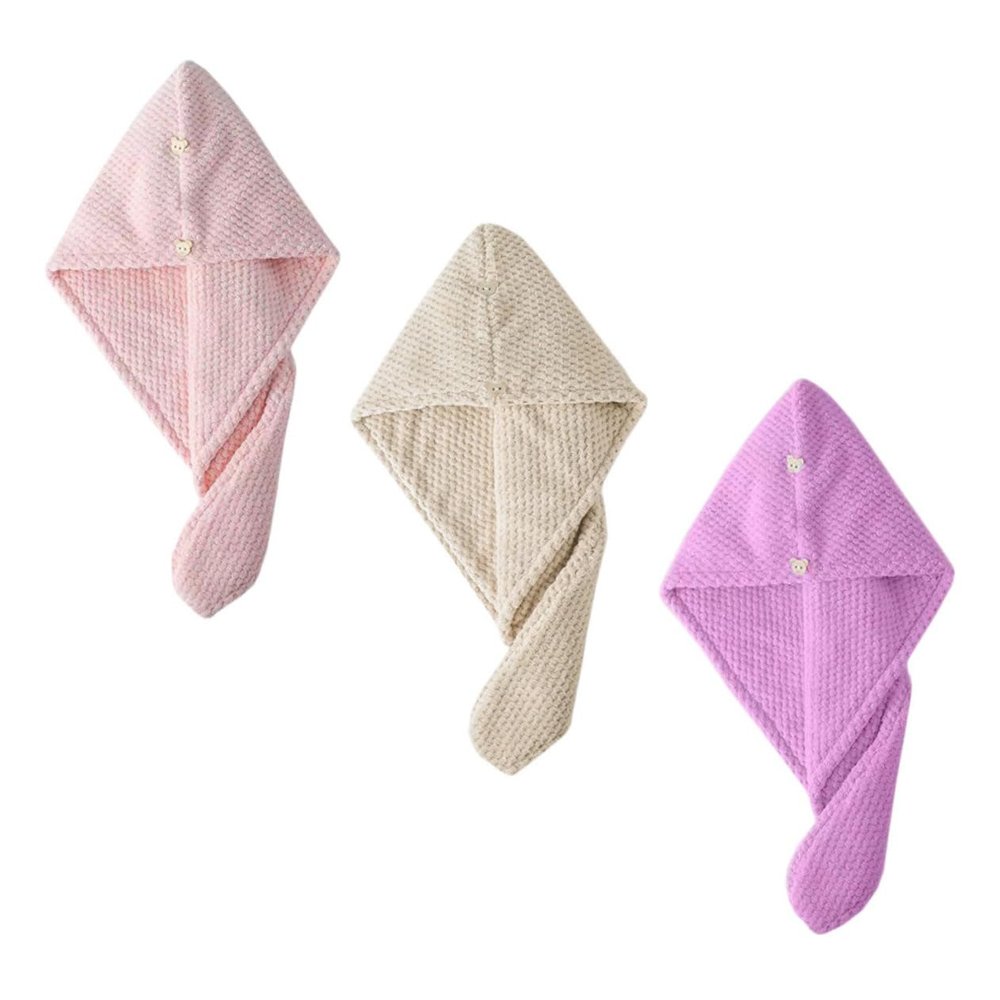 PartyKindom 3Pcs Extra Thick Coral Fleece Hair Drying Hat Set Ultra Absorbent Shower Cap for Long Hair Quick Drying Bath Supply for Women