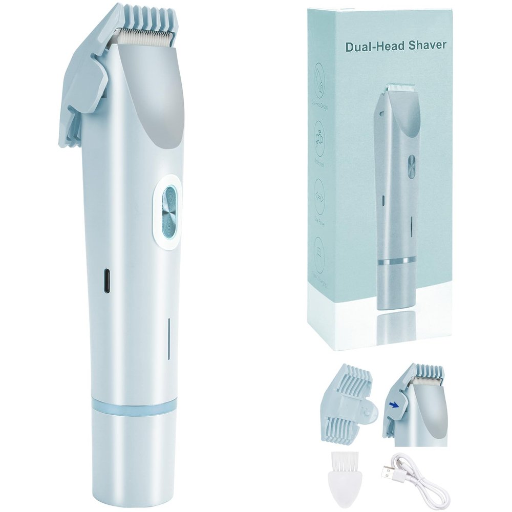 Bikini Trimmer for Women 2in1 Epilators Hair Removal Waterproof Electric Razors Women's Electric Razor Pubic Hair Trimmer Shaver for Women for Ladies Pubic, Face, Underarms, Legs(Blue)