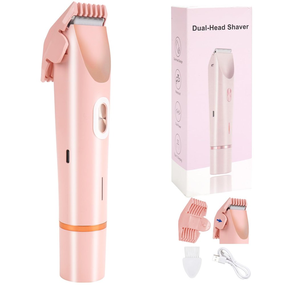 Bikini Trimmer for Women 2in1 Epilators Hair Removal Waterproof Electric Razors Women's Electric Razor Pubic Hair Trimmer Shaver for Women for Ladies Pubic, Face, Underarms, Legs(Pink)