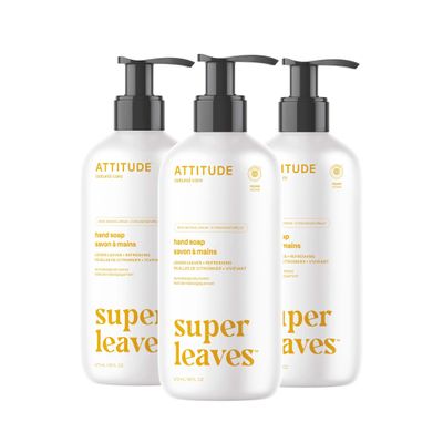 ATTITUDE Liquid Hand Soap, EWG Verified, Plant and Mineral-Based, Vegan Personal Care Products, Lemon Leaves, 16 Fl Oz (Pack of 3)