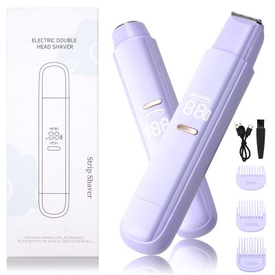 2 in 1 Bikini Trimmer for Women, Dual Head Electric Razor, IPX7 Waterproof Wet/Dry Use Women Electric Shaver, Painless Body Facial Hair Remover for Bikini Legs Arm Underarm,(Purple)
