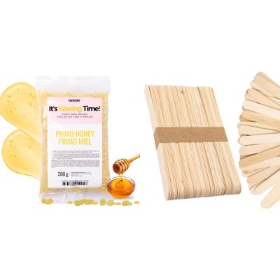 Curacoro Honey Wax Beads & Medium Waxing Sticks | Full Body Hair Removal & Smooth Application for Face, Legs, Bikini & More | Spa & Home Use