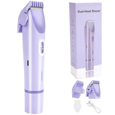 Bikini Trimmer for Women 2in1 Epilators Hair Removal Waterproof Electric Razors Women's Electric Razor Pubic Hair Trimmer Shaver for Women for Ladies Pubic, Face, Underarms, Legs(Purple)