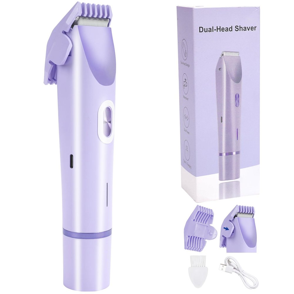 Bikini Trimmer for Women 2in1 Epilators Hair Removal Waterproof Electric Razors Women's Electric Razor Pubic Hair Trimmer Shaver for Women for Ladies Pubic, Face, Underarms, Legs(Purple)