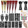 12 Sheets Temporary Tattoo Stencils Kit-Large 78 Pcs Tattoo Patterns-6 Pcs (Brown/Black/Maroon) Ink with Paint Brush for DIY Body Art-Tattoos for Women Men Kids view 1