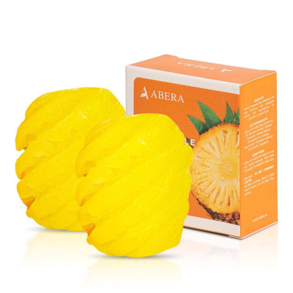 ABERA Pineapple Soap Bar  Fruit-Shaped Decorative Soap for Bathroom Dcor or Spa Vibes  Tropical Moisturizing Vegan Body Cleanser, Unique Hand Soap Gift Set, 2 Pack (4.6 oz Total)