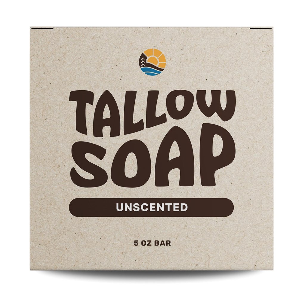 100% Grass-Fed Tallow Soap [5oz Bar - Unscented], Organic Ingredients, great for Face, Body and Hair, Eczema, Dry, Itchy, Sensitive Skin, Handcrafted, Family Owned Business, Made in the USA