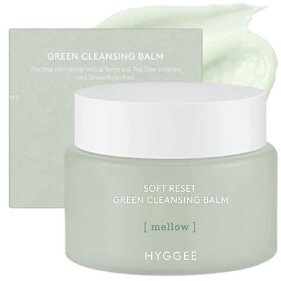 KSBC HYGGEE Soft Reset Green Cleansing Balm - Vegan Gentle Makeup Remover Sherbet Milky Oil Based Cleanser, Tea Tree Extract & Jojoba Oil, Hypoallergenic for Sensitive Skin, 3.38oz.