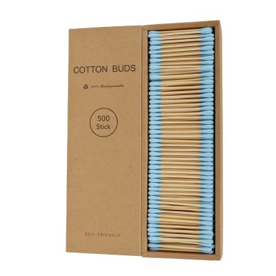 Pink Cotton Swabs 500 Count Natural Bamboo Cotton Buds Double Tips Eco Friendly Biodegradable Organic Buds (Blue)