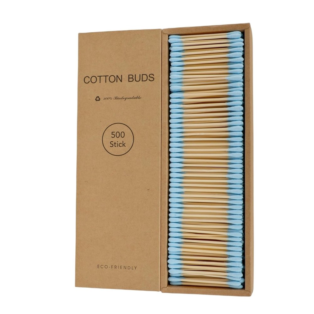Pink Cotton Swabs 500 Count Natural Bamboo Cotton Buds Double Tips Eco Friendly Biodegradable Organic Buds (Blue)