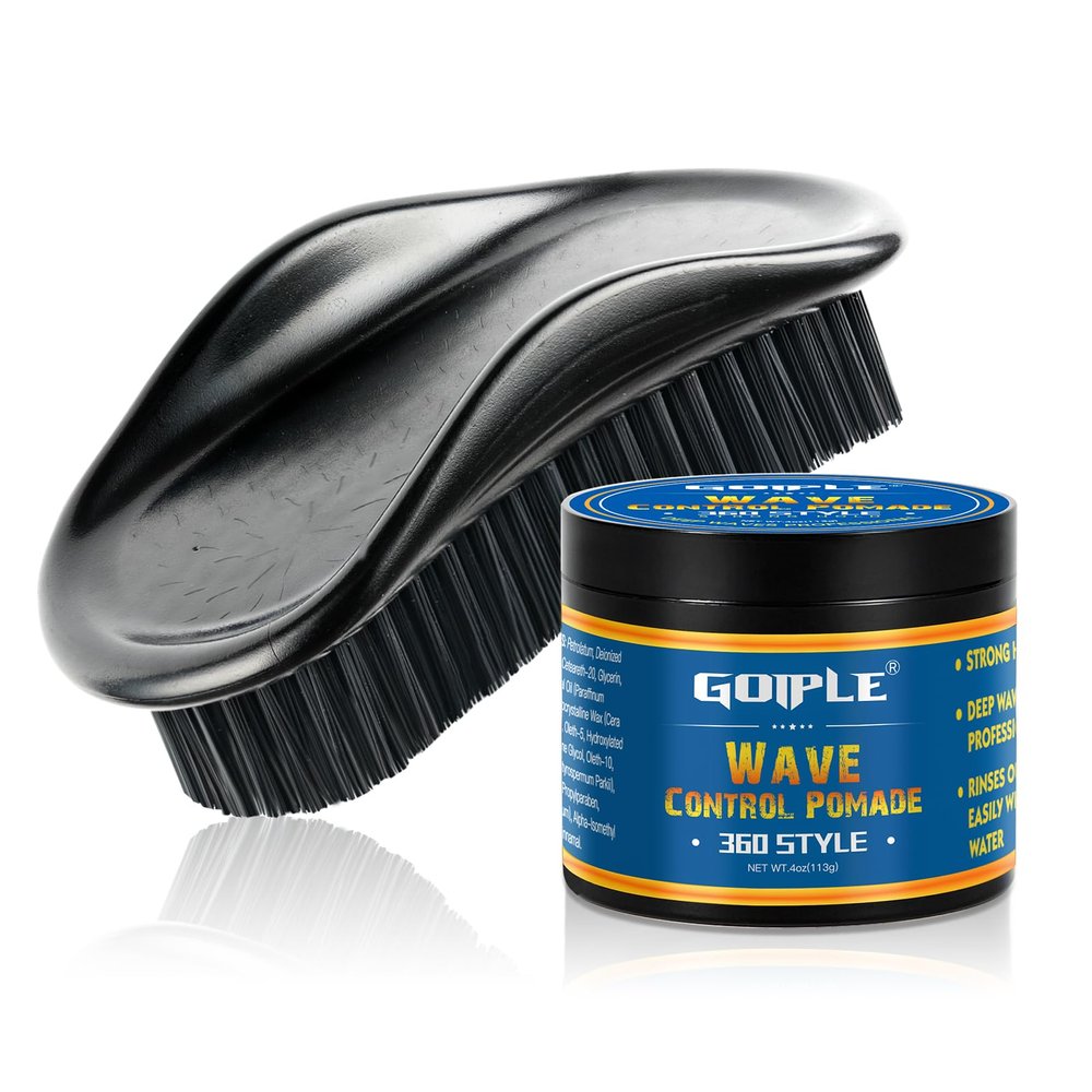 Wave Pomade 360 Greasy Pomade Wave Styler Brush Great for Wolfing, Boar Bristle Beard & Wave Brush for Barbers & Daily Use, Styling Set for Men 360 Easy Wash 360 Wave Training Hair Cream