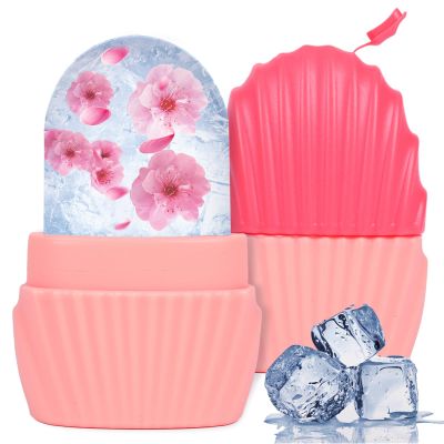 Ice Cube Roller for Face,Eyes and Neck,Reusable Silicone Ice Mold Mermaid Shell Shape for Shrink Pores Anti Wrinkle and Skin Beauty Care,Reduce Migraine Pain,Gua Sha Face Massage Tools (Pink)