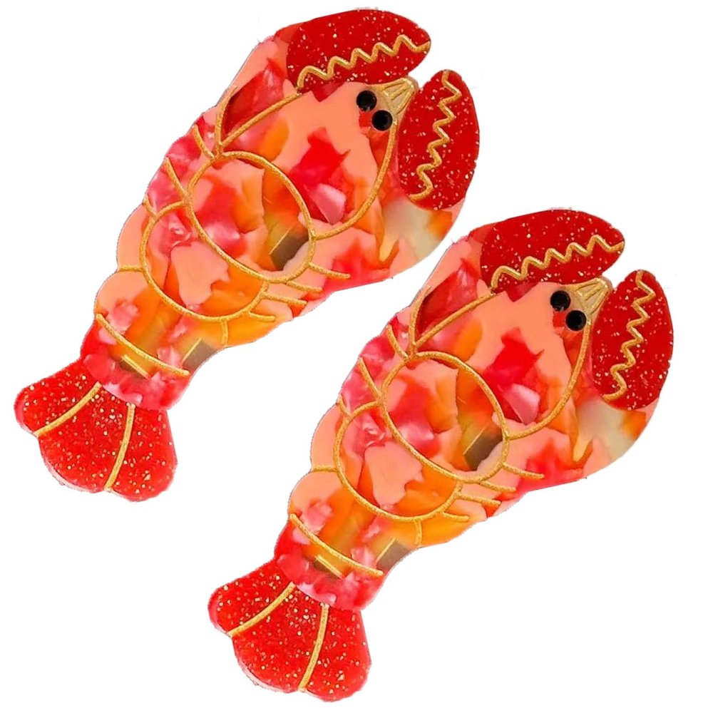 2PCS Lobster Hair Clips,Lobster Hair Alligator Clips,Cute Lobster Hair Duckbill Clips,Animal Shape Hair Clip,Acetate Hair Clips for Girls,Small Hair Barrette for Women (Lobster)