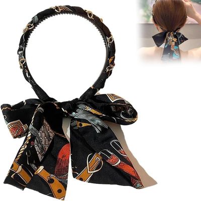 2025 New Satin Fabric Hair Bands, Retro Satin Cross Knotted Fabric Headband, Ribbon for Hair Fashionable Adjustable Bowknot Hairbands, Suitable for Women Of All Ages To Wear (Black, one size)