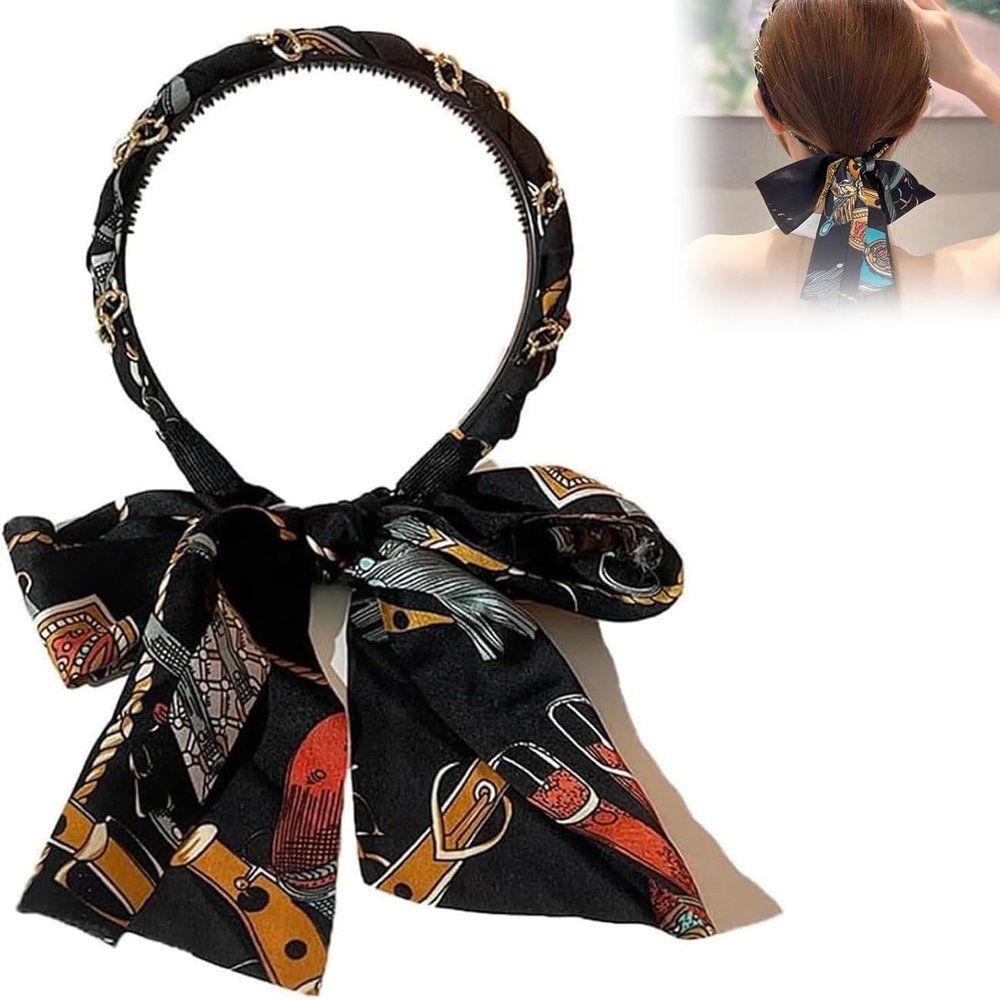 2025 New Satin Fabric Hair Bands, Retro Satin Cross Knotted Fabric Headband, Ribbon for Hair Fashionable Adjustable Bowknot Hairbands, Suitable for Women Of All Ages To Wear (Black, one size)