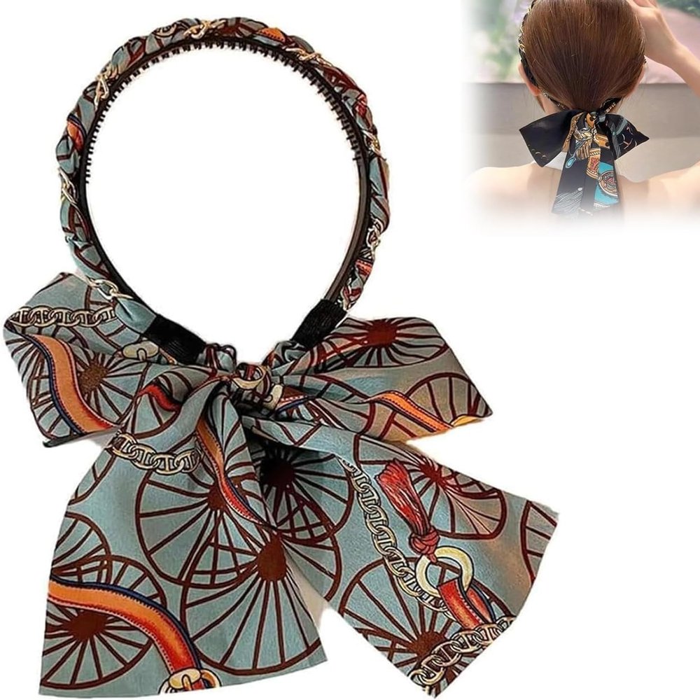 2025 New Satin Fabric Hair Bands, Retro Satin Cross Knotted Fabric Headband, Ribbon for Hair Fashionable Adjustable Bowknot Hairbands, Suitable for Women Of All Ages To Wear (Blue, one size)