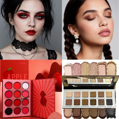 Affano Red Goth Eyeshadow Palette+ Neutrals Brown Eye Shadow Pallet, Blendable Natural Colors Long-Wear, Highly Pigmented Velvet-Smooth, Red Black Nude Eyeshadow for Brown Eyes Gothic Everyday Makeup