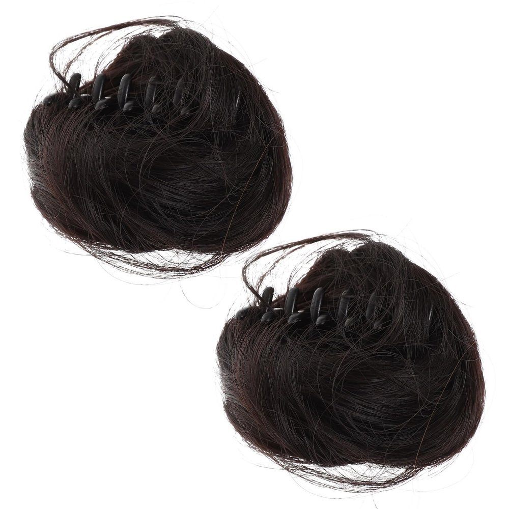 Ipetboom 2pcs Claw Clip Hair Bun Extensions for Women Messy Updo Synthetic Hairpieces Wavy Ponytail Accessories for Casual Wear and Events