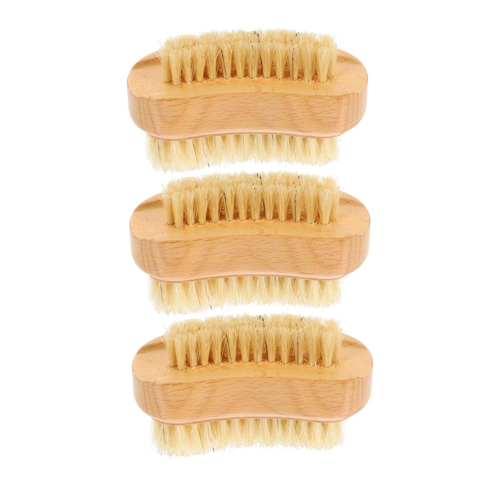 Baluue 3Pcs Household Nail Cleaner Natural Beech Dual Sided Fingernail Scrubbers Wear Resistant Brushes for Daily Use Comfortable Grip for Convenient Nail Care