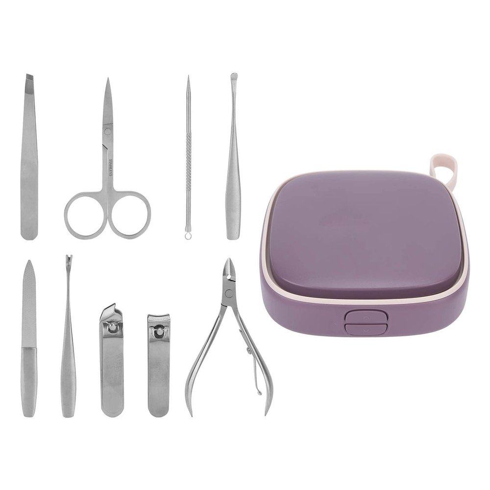9pcs Double Layer Manicure Set, Stainless Steel Multifunction Nail Clippers Pedicure Kit, Safe and Durably ABS Material, Storage Box