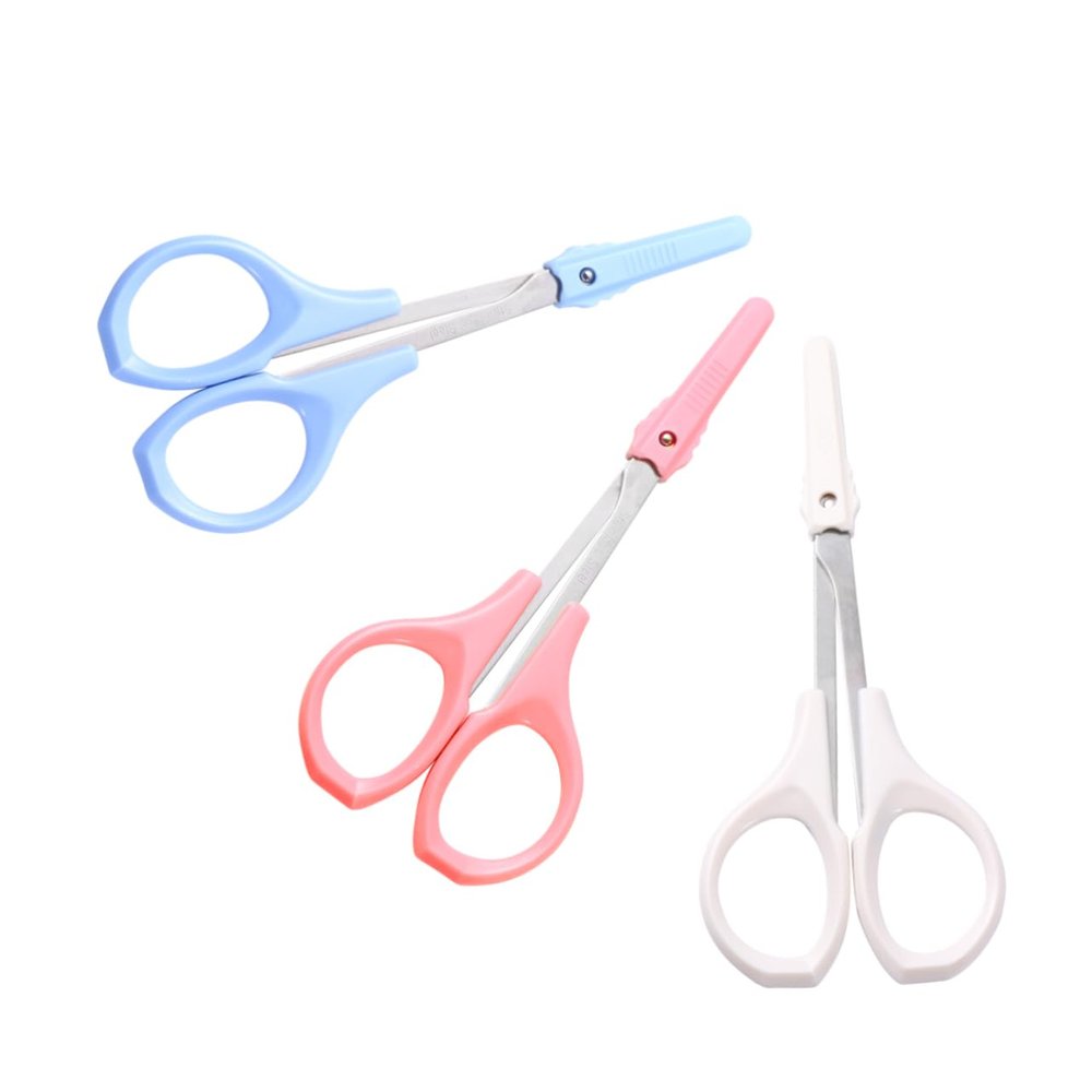 Ipetboom 3pcs Stainless Steel Beauty Tools Eyelash Scissors Eyebrow Scissors Portable Multi Function for Home Salon Use Pink Curved White Straight Blue Rounded