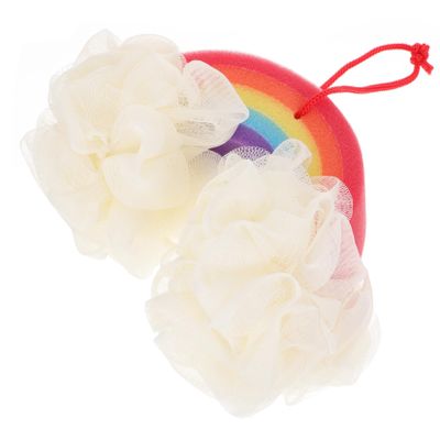 Healvian 1pc Colorful Rainbow Bath Sponge Soft Ultra Absorbent Shower Body Scrubber for Boys and Girls Gentle Exfoliation Fun Bathing for Bath