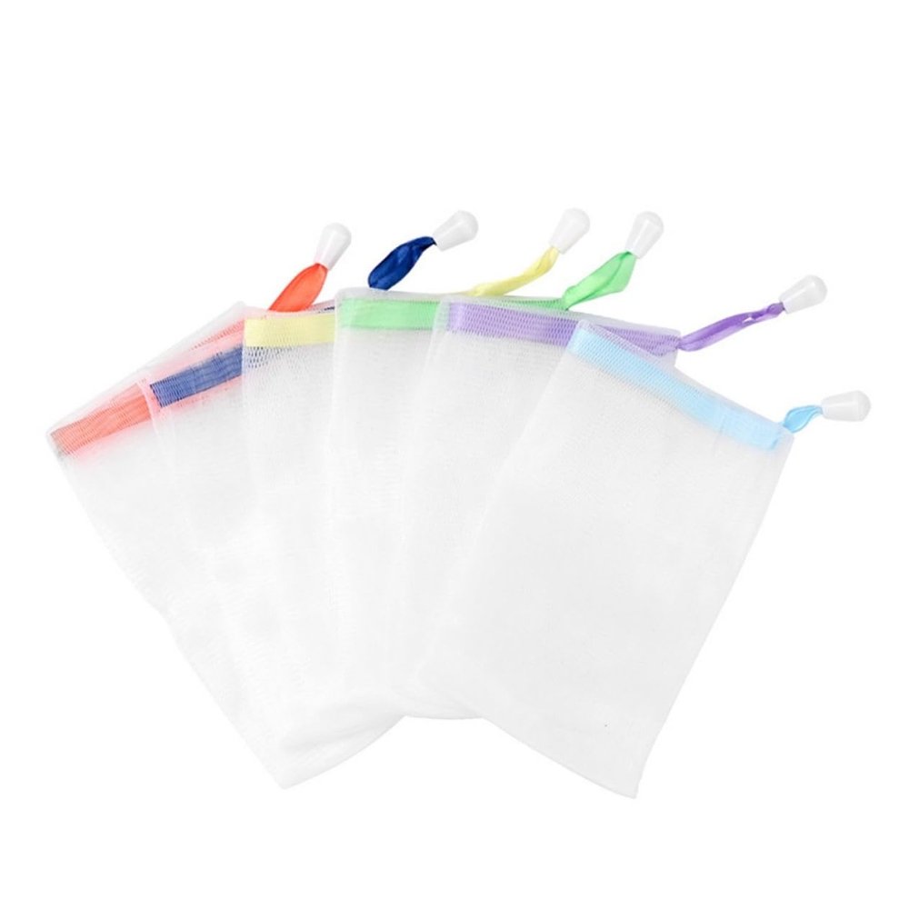 Vaguelly 1pack Colorful Net Pouches for Handmade Soap Facial Cleansing Mesh Drawstring Design Portable for Travel and Home Use