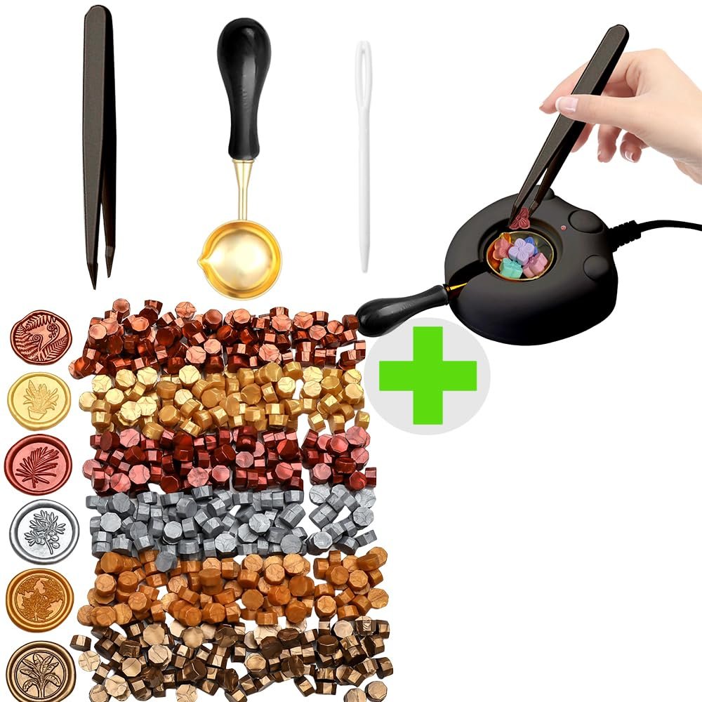 Electric Wax Seal Warmer Kit with 600pcs Metallic 6 Assorted Wax Seal Beads