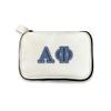 Alpha Phi Denim Letters Sorority Makeup Bag - Custom Cosmetic Pouch with Zipper - Bid Day, Big Little, Recruitment Gift for Sorority Sisters - Travel Toiletry Bag for Greek Life Accessories view 1