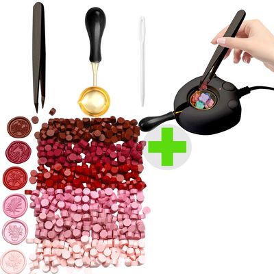 Black Electric Wax Seal Warmer Kit With 600pcs 6 Assorted Color Red Wax Seal Beads