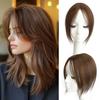 10" Clip in Bangs Hand-tied Base, 360 Clip In Hair Topper No Bangs Upgrade Handmade Hair Extensions (Light Brown) view 1