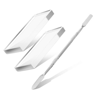 Beaupretty Glass Nail Art Palette Set 2 Pieces Stainless Steel Cuticle Pusher Tool Mixing Toning Boards for Nail Art Display for Professional and Home Use