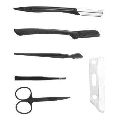 Healvian Stainless Steel Folding Eyebrow Razor Set Comb Scissors Tweezers for Women Travel Beauty Kit