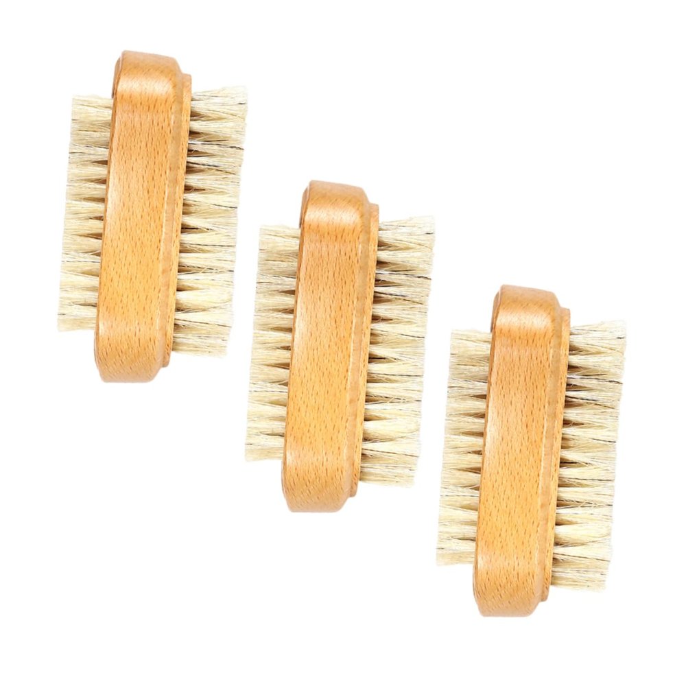Baluue 3pcs Nail Brush for Cleaning Fingernails Two Sided Boar Bristle Brush Wooden for Nails